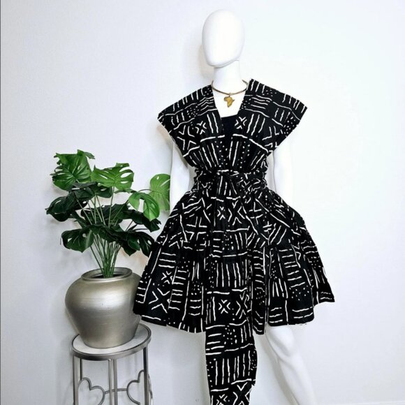 African Ankara Print Cotton Women Middi Convertible Infinity Skirt w/ Headwrap - - Picture 3 of 6